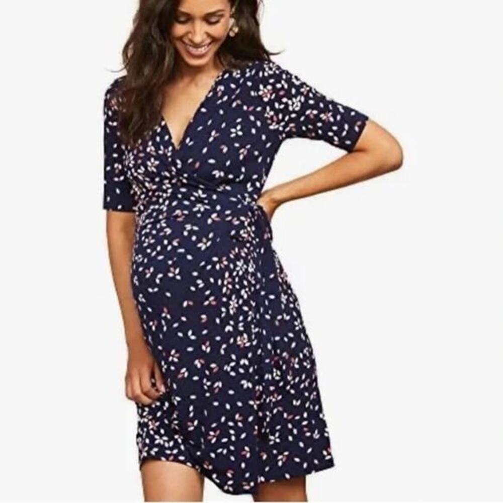 Motherhood‎ Maternity Wrap Dress Womens XL Black Floral Mini Boho Cottagecore